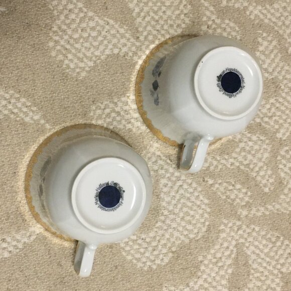 Two Delft Blue and Gold Porcelain Holland Teacup and Saucer Set - Picture 5 of 15
